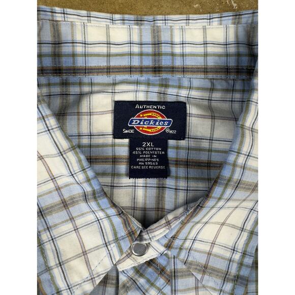 Dickies Plaid Pearl Snap Shirt Men’s 2XL Blue‎ Western Short Sleeve - Picture 4 of 10